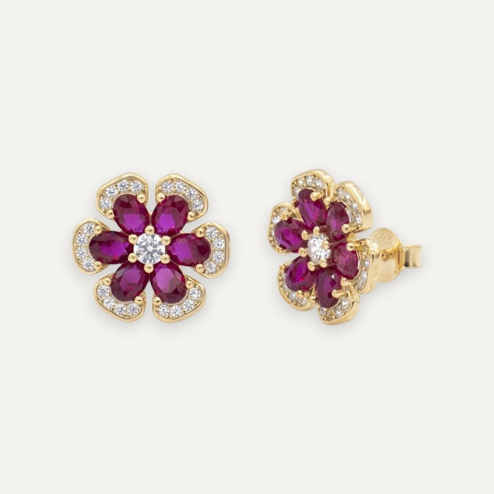 Orecchini Flower Gold Zirconi Fucsia