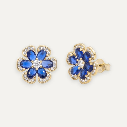 Orecchini Flower Gold Zirconi Blu