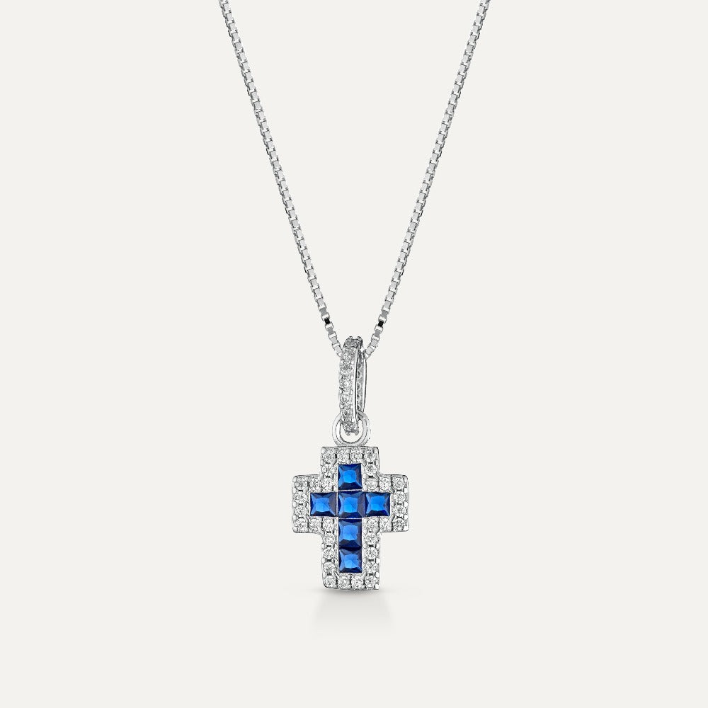 Collana Croce Zirconi Blu