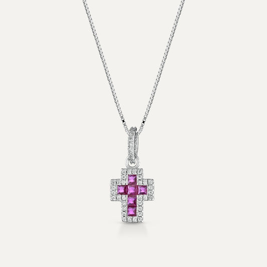 Collana Croce Zirconi Fucsia