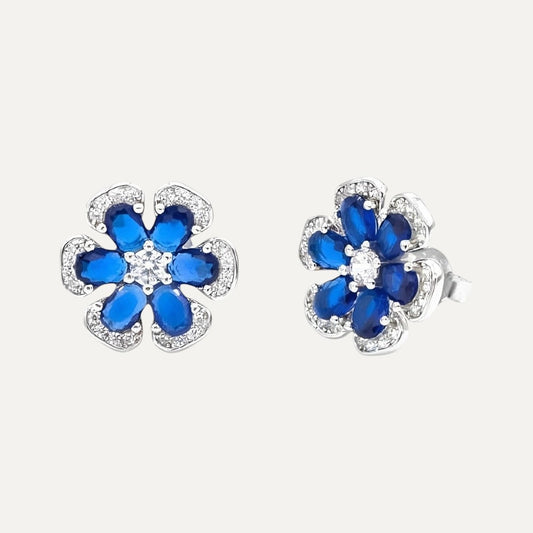 Orecchini Flower Zirconi Blu